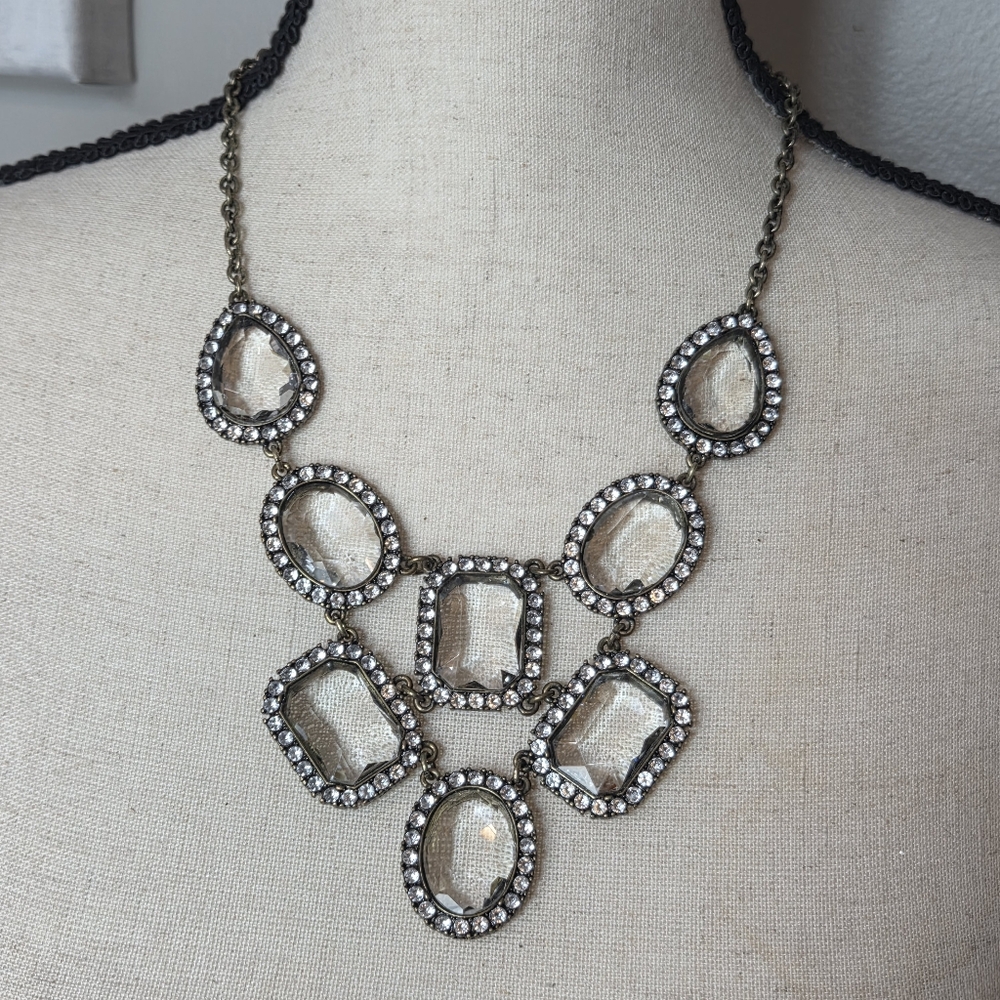 j.crew large bib style faceted crystal rhinestone Halo brass chunky necklace